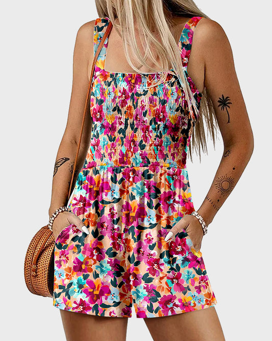 2025 Summer Casual Smocked Beach Vacation Rompers