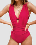 One Piece Swimsuit Halter Plunging Neck Bathing Suit