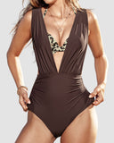 One Piece Swimsuit Halter Plunging Neck Bathing Suit