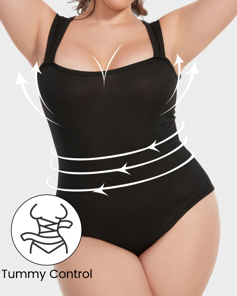 3 Piece Sexy Ribbed Strappy Bodysuit Tummy Control Set
