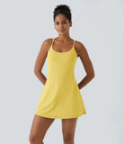 Athletic Golf Workout Dress with Built-in Shorts and Bra, Adjustable Straps & Pockets