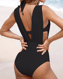 One Piece Swimsuit Halter Plunging Neck Bathing Suit