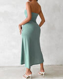 Embroidery Slit Cinched Waist Bandeau Vacation Dress