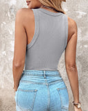 Round Neck Ribbed Tank Top with Built in Bra