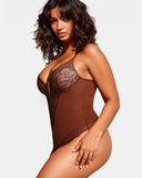 Deep-V Neck Lace Thong Bodysuit