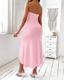 Embroidery Slit Cinched Waist Bandeau Vacation Dress