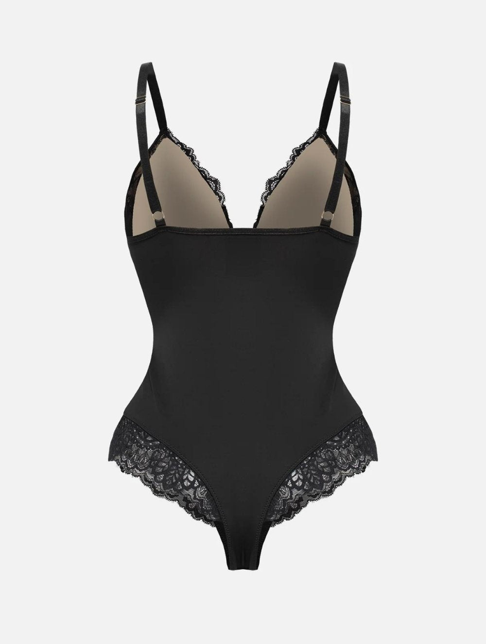 Deep-V Neck Lace Thong Bodysuit