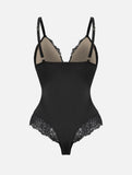 Deep-V Neck Lace Thong Bodysuit