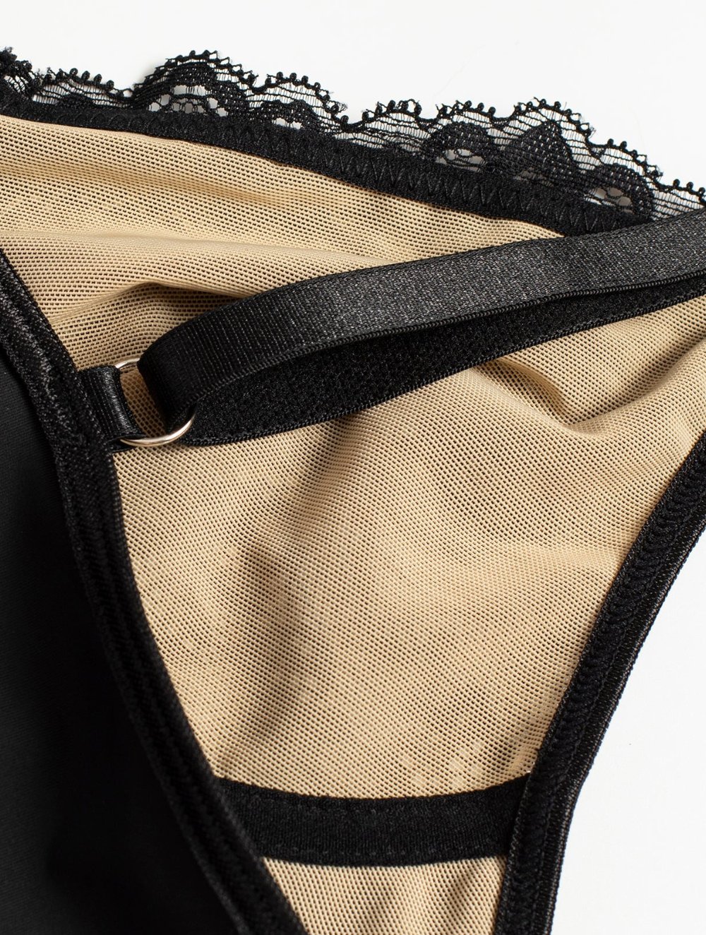 Deep-V Neck Lace Thong Bodysuit