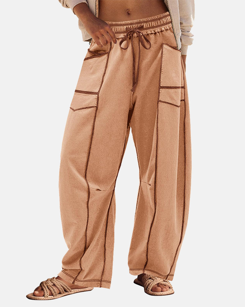New Elevated Barrel Drawstring Wide Leg Sweatpants with Pockets