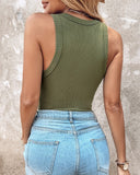 Round Neck Ribbed Tank Top with Built in Bra