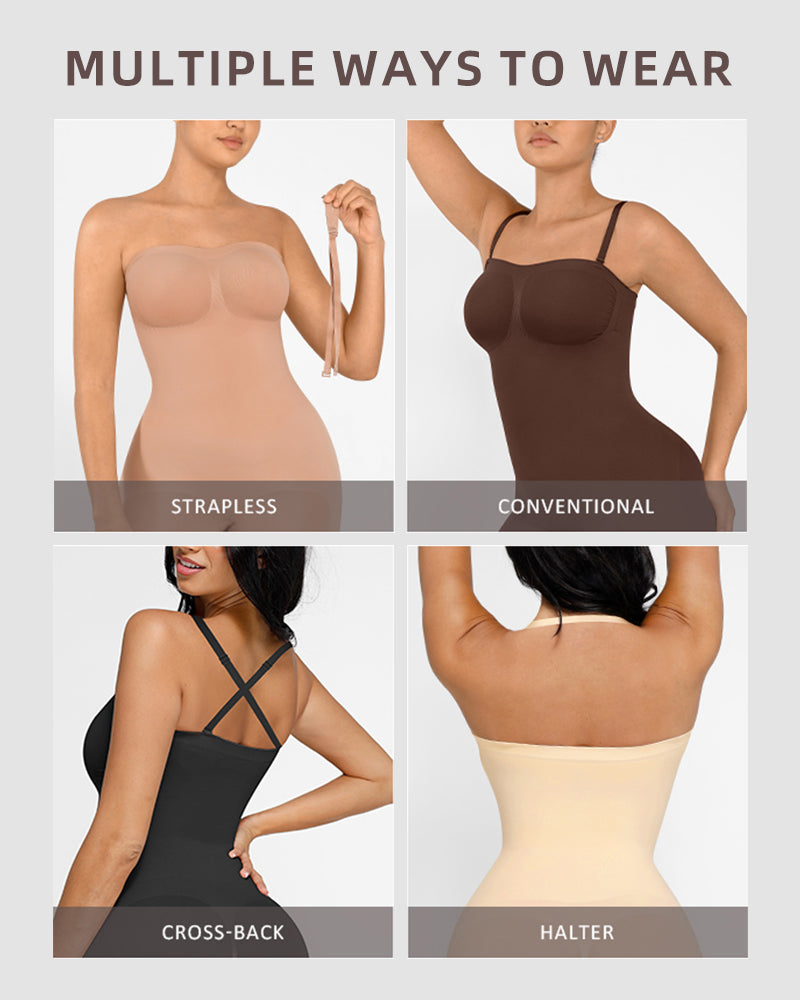 Strapless Tummy Control Seamless Bodysuit with Removable Straps
