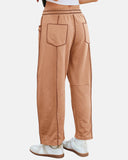 New Elevated Barrel Drawstring Wide Leg Sweatpants with Pockets