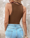 Round Neck Ribbed Tank Top with Built in Bra