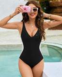 Illusion Waist-Cinching Deep V Color Block Swimsuit