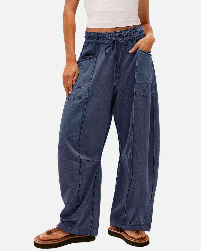 New Elevated Barrel Drawstring Wide Leg Sweatpants with Pockets