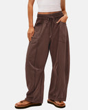 New Elevated Barrel Drawstring Wide Leg Sweatpants with Pockets