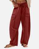 New Elevated Barrel Drawstring Wide Leg Sweatpants with Pockets