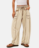 New Elevated Barrel Drawstring Wide Leg Sweatpants with Pockets