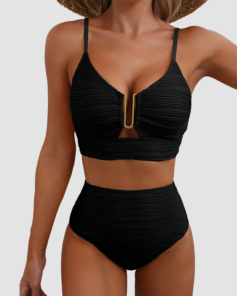 U-Wire Cutout Swimsuit High Waisted Textured