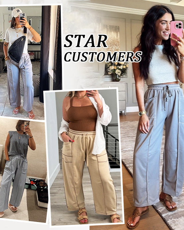 New Elevated Barrel Drawstring Wide Leg Sweatpants with Pockets