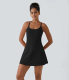 Athletic Golf Workout Dress with Built-in Shorts and Bra, Adjustable Straps & Pockets