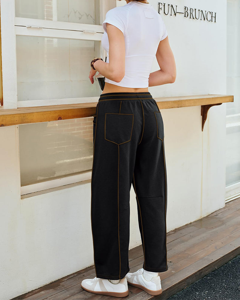 New Elevated Barrel Drawstring Wide Leg Sweatpants with Pockets