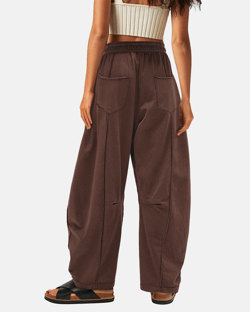 New Elevated Barrel Drawstring Wide Leg Sweatpants with Pockets