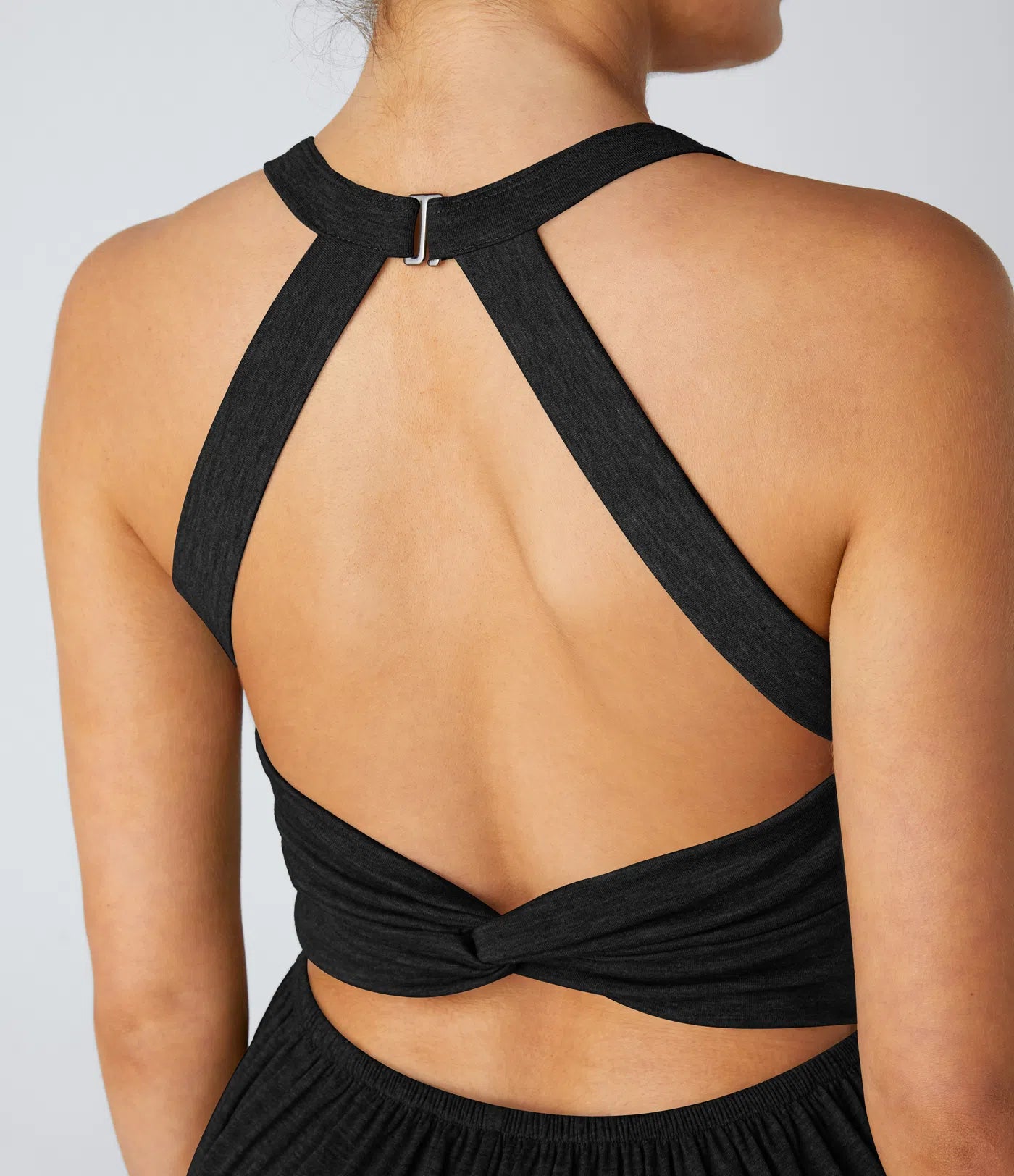 Backless Twisted U Neck Side Pocket Harem Casual Jumpsuit
