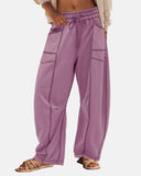 New Elevated Barrel Drawstring Wide Leg Sweatpants with Pockets