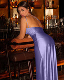 Lissher Sexy One Shoulder Satin High Split Maxi Formal Dress