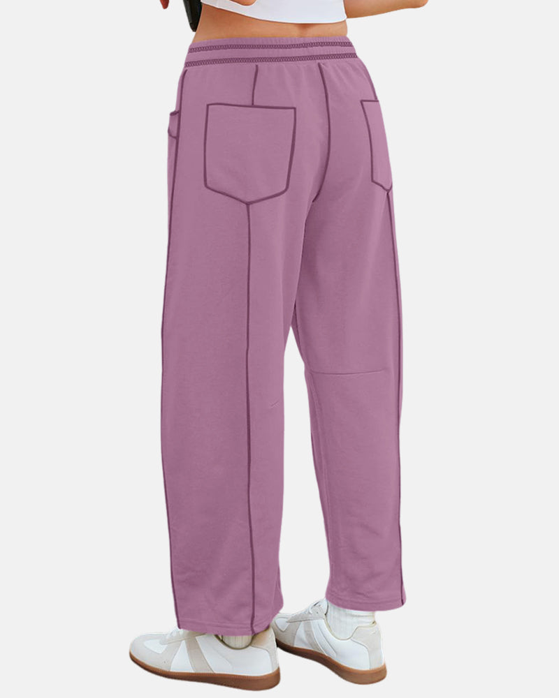 New Elevated Barrel Drawstring Wide Leg Sweatpants with Pockets