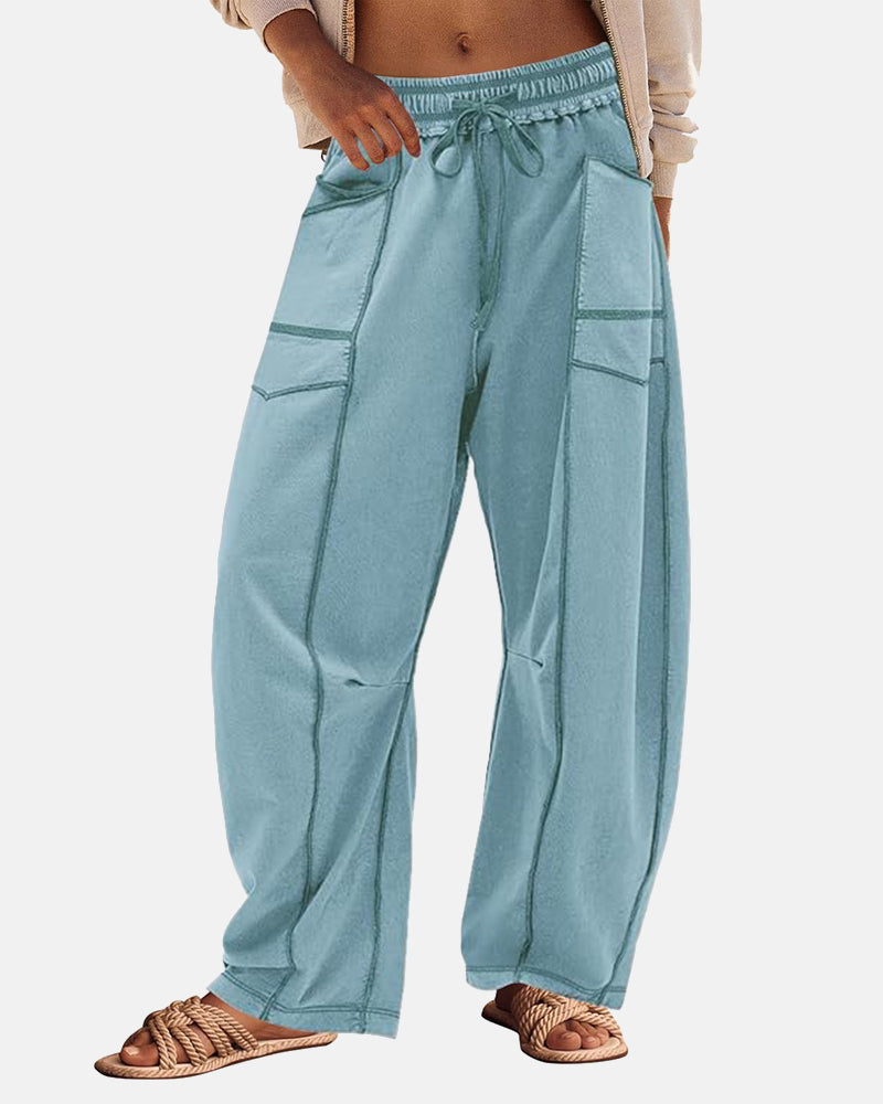 New Elevated Barrel Drawstring Wide Leg Sweatpants with Pockets