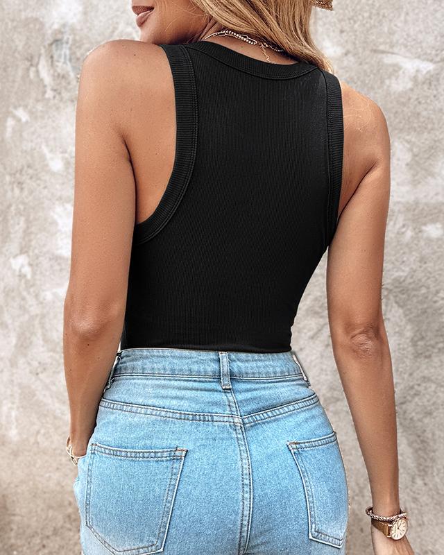 Round Neck Ribbed Tank Top with Built in Bra