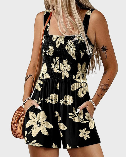2025 Summer Casual Smocked Beach Vacation Rompers