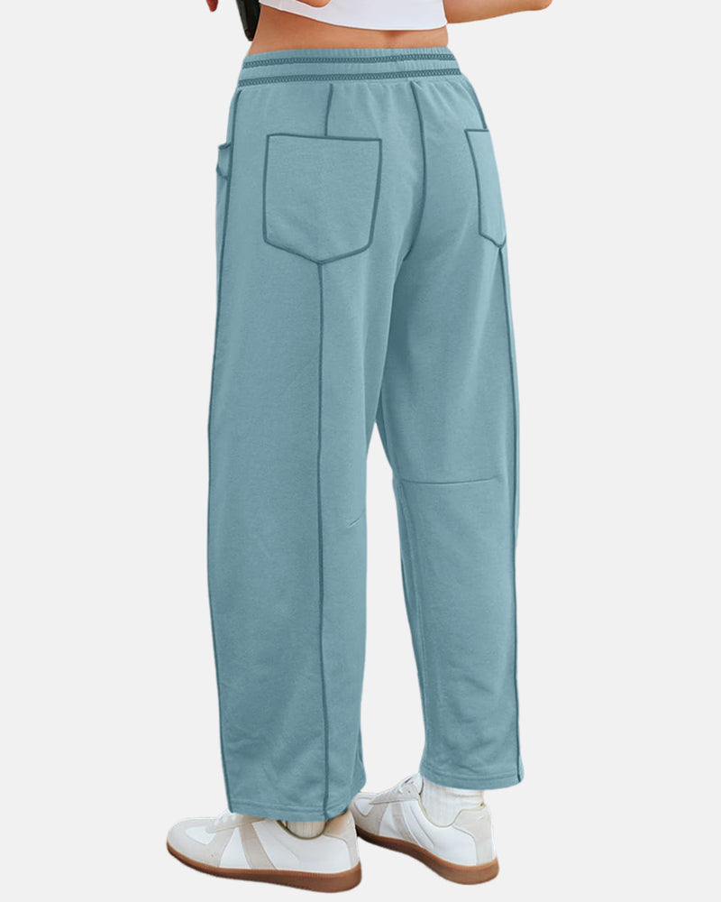New Elevated Barrel Drawstring Wide Leg Sweatpants with Pockets
