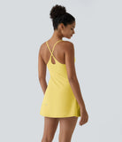 Athletic Golf Workout Dress with Built-in Shorts and Bra, Adjustable Straps & Pockets