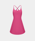 Athletic Golf Workout Dress with Built-in Shorts and Bra, Adjustable Straps & Pockets