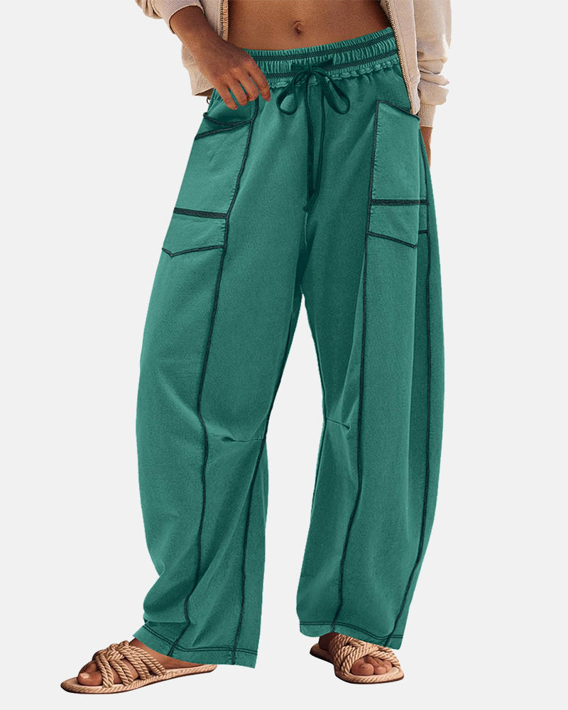 New Elevated Barrel Drawstring Wide Leg Sweatpants with Pockets