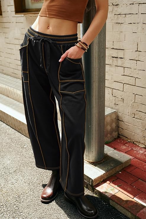 New Elevated Barrel Drawstring Wide Leg Sweatpants with Pockets