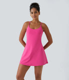 Athletic Golf Workout Dress with Built-in Shorts and Bra, Adjustable Straps & Pockets