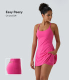 Athletic Golf Workout Dress with Built-in Shorts and Bra, Adjustable Straps & Pockets