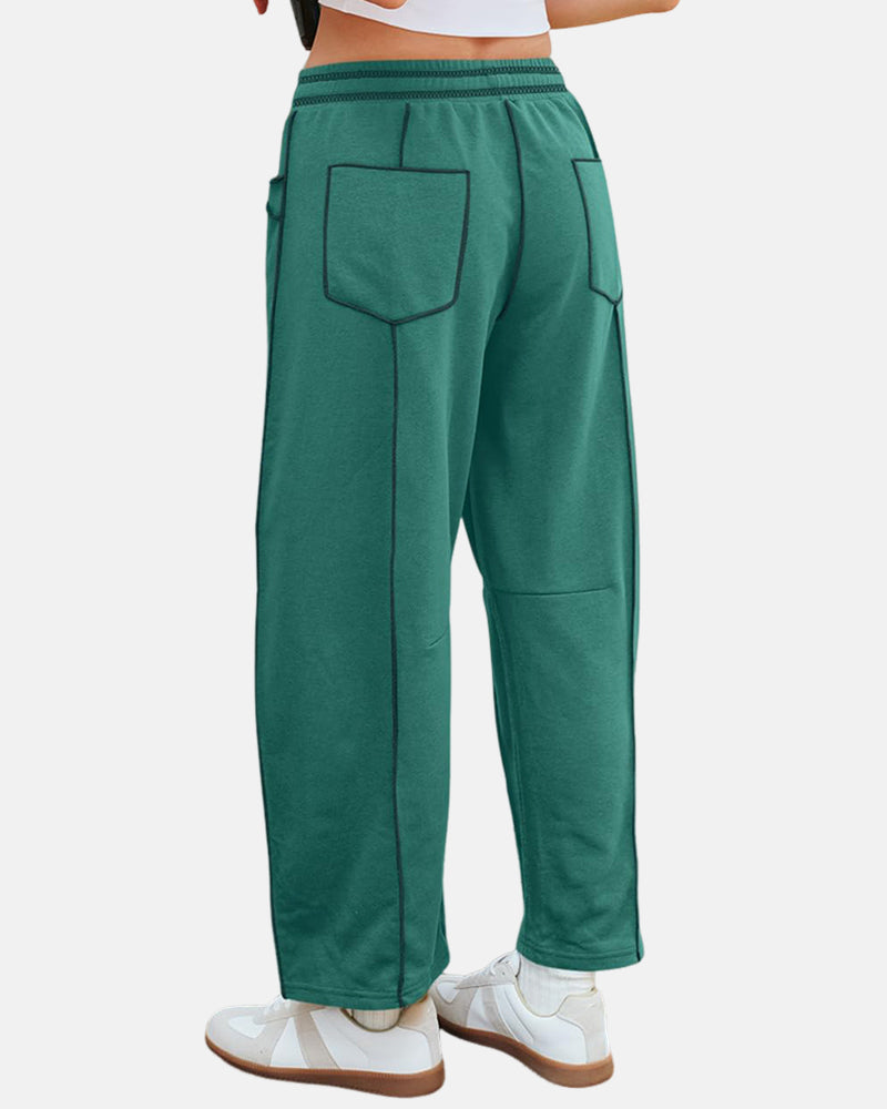 New Elevated Barrel Drawstring Wide Leg Sweatpants with Pockets