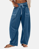 New Elevated Barrel Drawstring Wide Leg Sweatpants with Pockets