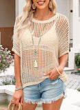 2025 Fashion Hollow Out Scoop Neck Pullover Knit Tops