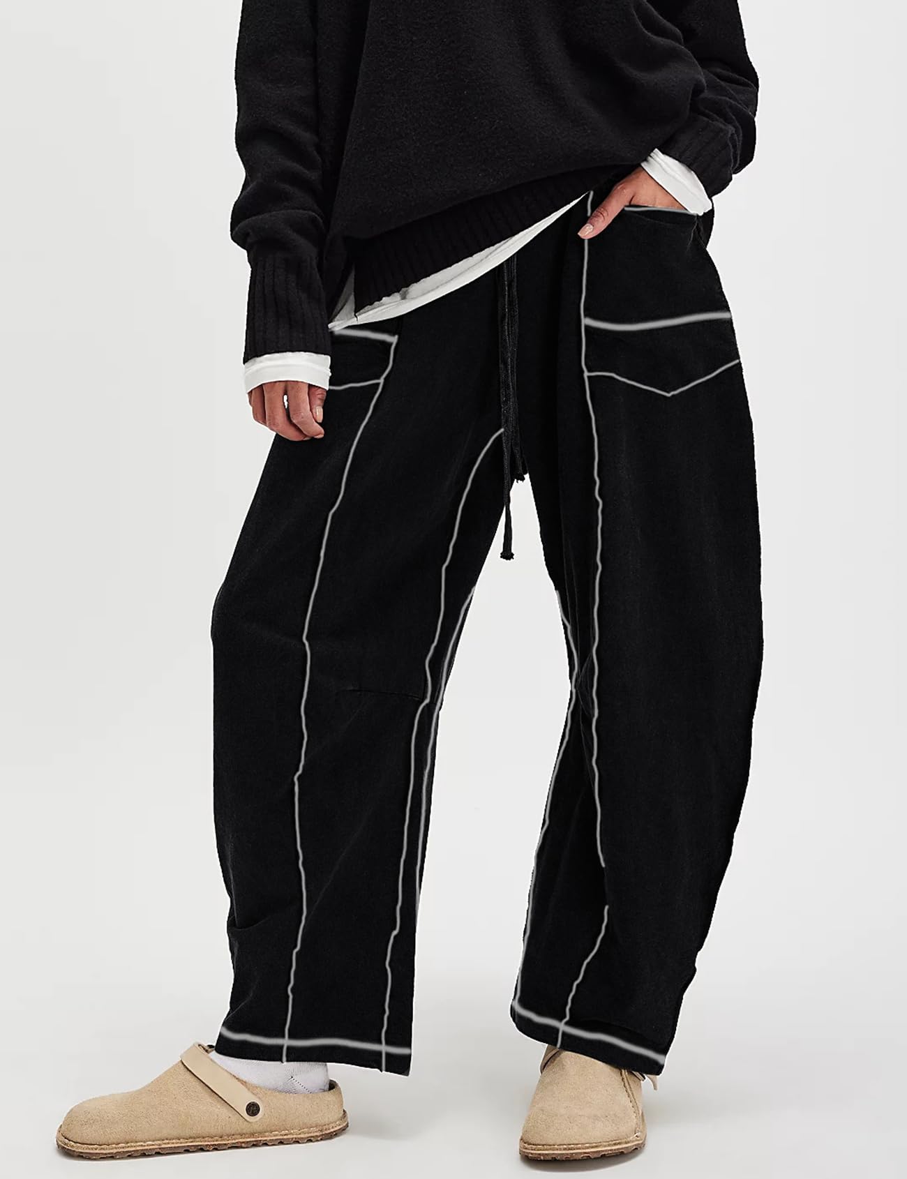 New Elevated Barrel Drawstring Wide Leg Sweatpants with Pockets