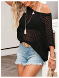 2025 Fashion Hollow Out Scoop Neck Pullover Knit Tops