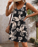 Women's Floral Sundress with Pockets - Summer Beach V-Neck Tank Dress
