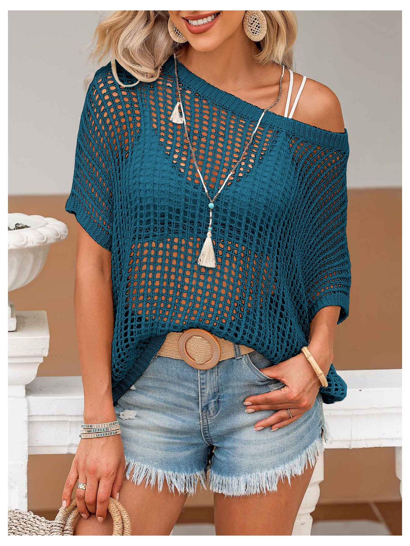 2025 Fashion Hollow Out Scoop Neck Pullover Knit Tops