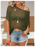 2025 Fashion Hollow Out Scoop Neck Pullover Knit Tops
